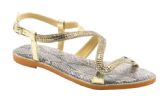 Wholesale Footwear Fashion Flat Sandals Rhinestone For Women Sole Open Toe In Color Gold Size 5-10