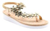 Wholesale Footwear Woman Wide Flat Platform Sandals, Open Toe Color Champagne Size 5-10