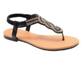 Wholesale Footwear Fashion Rhinestone Flat Sandals For Women Sole Open Toe In Color Black Size 6-11