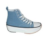 Wholesale Footwear Womens Mid Top Canvas Lace Up Sneakers In Jeans