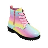 Wholesale Footwear Girls Rainbow Side Zip Combat Boot