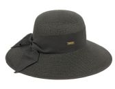Paper Straw Sun Floppy Hats With Grosgrain Band And Fabric Edge In Black