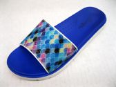 Wholesale Footwear Women Blue Color Summer Plaid Slide Sandals
