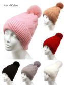 Women's Winter Knitted Pom Pom Beanie Hat With Faux Fur