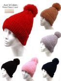 Women's Winter Knitted Pom Pom Beanie Hat with Faux Fur