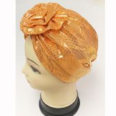 Womens Sequin Turban Flower Knot Bonnet