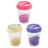 Paper Clips 100ct In Plastic Cup 3ast Clrs 3x3.8in Shrink/label Purple/pink/yellow