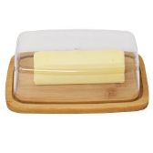 Bamboo Butter Dish With Dome Lid Cheese Server Sliced Vegetable Tray