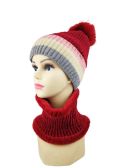 Stripe Pom Pom Winter Hat And Neck Warmer Set Fleece Line