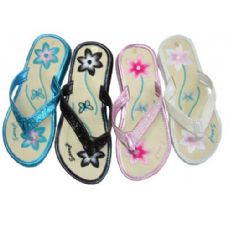 Wholesale Footwear Ladies' Flower Emb. Thong W/ Sequin