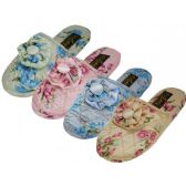 Wholesale Footwear Ladies' Satin Floral Slippers Colors: Blue, Pink, Green