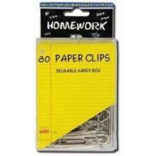 Paper Clips - 80ct.- 2inch - Silver Metal -Plastic Boxed