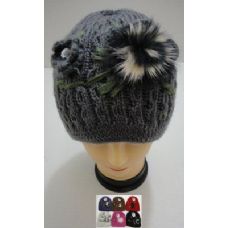 Hand Knitted Fashion HaT--1 Flower & Fur