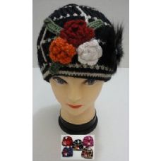 Hand Knitted Fashion CaP--3 Flowers & Fur