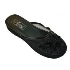 Wholesale Footwear Ladies Beaded House Slipper Black Only Asst Sizes