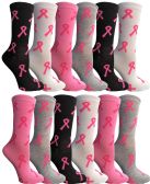 Pink Ribbon Breast Cancer Awareness Crew Socks For Women Size 9-11
