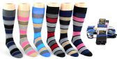 Men's Casual Crew Dress Socks - Striped Print - Size 10-13