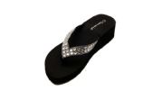 Wholesale Footwear Black Wedge Sandals With Gold And Silver Rhinestone In Rose Gold
