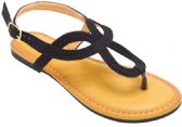 Wholesale Footwear Flat Sandals For Women With Strap In Black Color Size 6-11