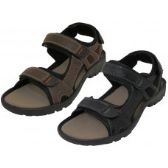 Wholesale Footwear Men's Double Velcro Man Make Leather Sandals ( *asst. Black And Dark Brown ) Size 7-13
