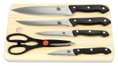 Home Basics Essentials Series 5 Piece Stainless Steel Knife Set with All Natural Wood Cutting Board