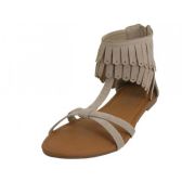 Wholesale Footwear Woman's Fringe Slide Sandals Beige Size 6-11