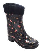 Wholesale Footwear Womens Rain Boots Flowers Designed Lightweight Color Black Size 6-10